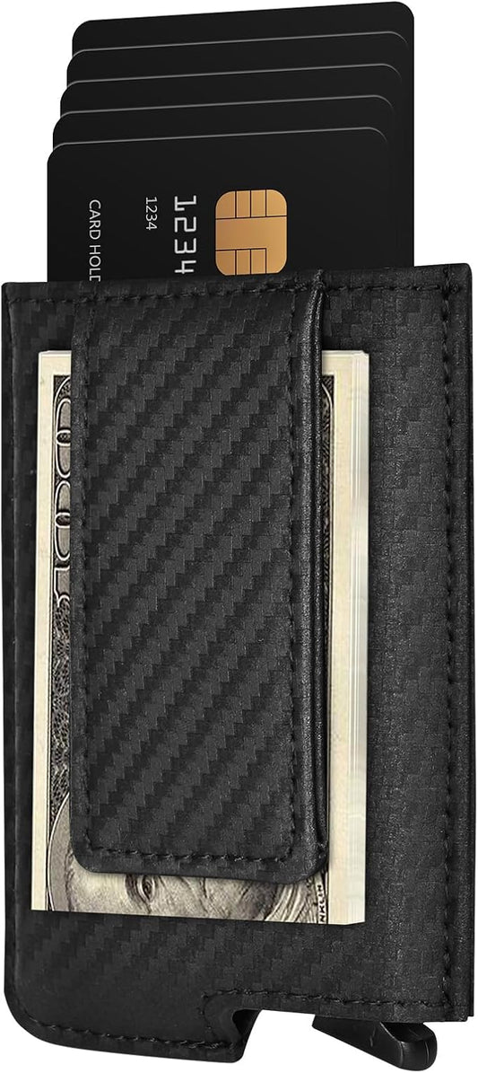 Dinghao RFID Blocking Slim Money Clip Aluminum Wallet Minimalist Automatic Pop-up Card Case (carbon fiberblack)