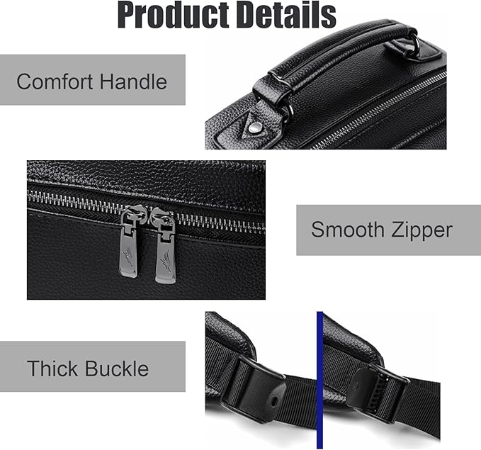 CHAO RAN Leather Laptop Backpack for Men Fit 15.6 Inch Laptop, Business Work Office College Medium Backpack with USB Charging Port, Waterproof Black Travel Bag