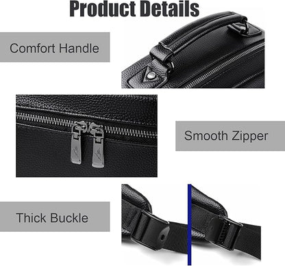 CHAO RAN Leather Laptop Backpack for Men Fit 15.6 Inch Laptop, Business Work Office College Medium Backpack with USB Charging Port, Waterproof Black Travel Bag