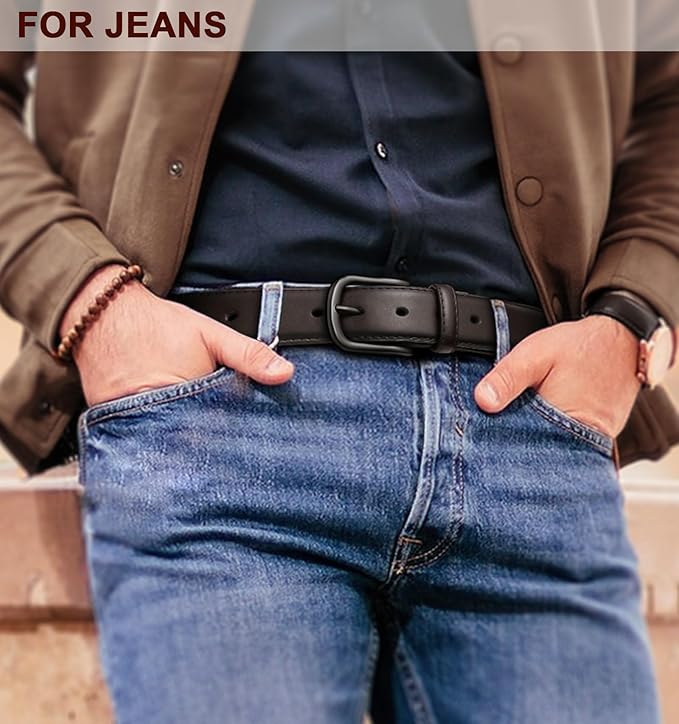 BULLIANT Men Belt-Leather Belt 7 Holes Comfortable for Men Dress Casual Jeans 1 3/8"