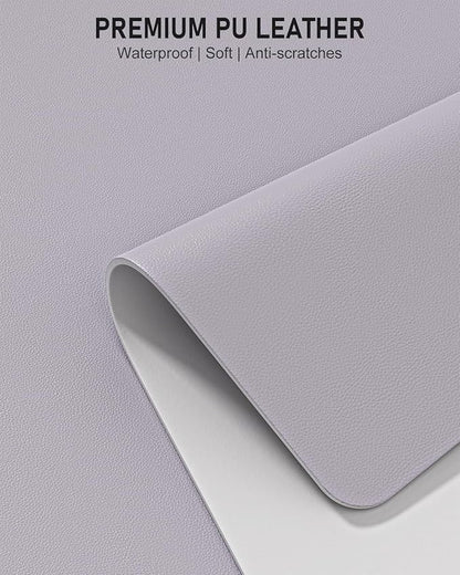 Desk Pad, 23.6" x 13.8" PU Leather Non-Slip Desk Mat Large Mouse Pad for Desktop, Waterproof Laptop Computer Writing Mat for Office, Home, Work, Gaming, Gray Pink