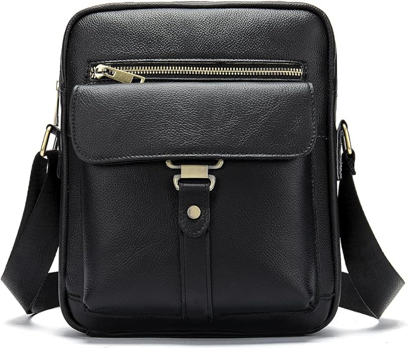 Hebetag Small Leather Sling Shoulder Bag Messenger Pack for Men Women Outdoor Travel Business