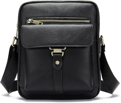 Hebetag Small Leather Sling Shoulder Bag Messenger Pack for Men Women Outdoor Travel Business