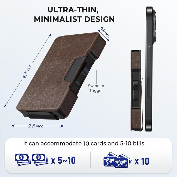 Slim Wallet for Men - Minimalist Mens Wallet with Money Clip, Aluminum Pop Up Card Case and Leather Slots Credit Card Holder RFID Blocking Wallet for Men with Gift Box