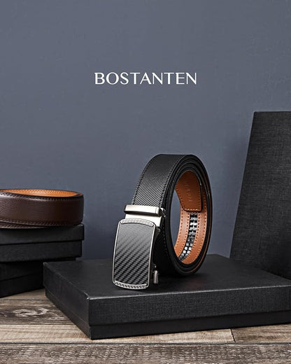 BOSTANTEN Mens Belt Leather Ratchet Belt For Men Dress and Casual with Adjustable Buckle, Trim to Fit