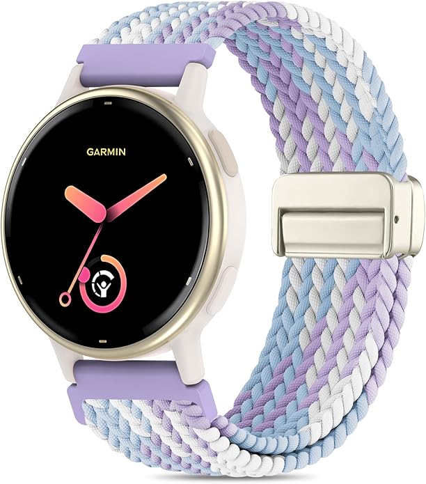 20mm Magnetic Braided Nylon Band Compatible With Garmin Vivoactive 6/Vivoactive 5/3/3 Music Watch Bands, Quick Release Stretchy Strap Replacement for Venu Sq 2/Forerunner 55/165/245/645