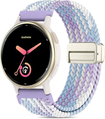 20mm Magnetic Braided Nylon Band Compatible With Garmin Vivoactive 6/Vivoactive 5/3/3 Music Watch Bands, Quick Release Stretchy Strap Replacement for Venu Sq 2/Forerunner 55/165/245/645