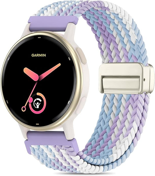 20mm Magnetic Braided Nylon Band Compatible With Garmin Vivoactive 6/Vivoactive 5/3/3 Music Watch Bands, Quick Release Stretchy Strap Replacement for Venu Sq 2/Forerunner 55/165/245/645