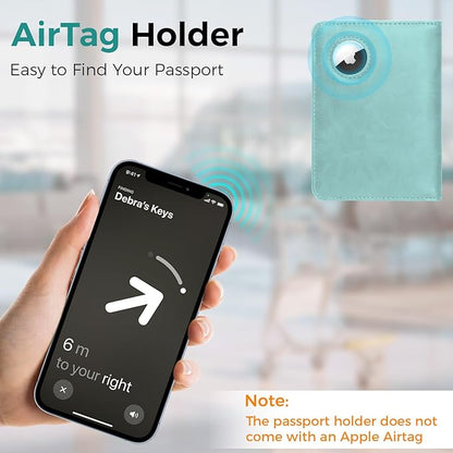 Passport Holder for Travel Women Men - Passport Cover Wallet with Airtag Slot - RFID Blocking PU Leather Passport Holder Case with Card Holder, Pen Slot - Blue