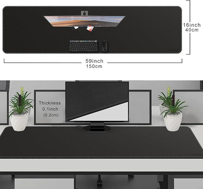 CENNBIE Leather Desk Mat Protector, 59" x 16" Extra Large Office Desk Pad Mat for Full Desk, Computer Desk Mat on top of desks - Oversized Large Mouse Pad (Black)