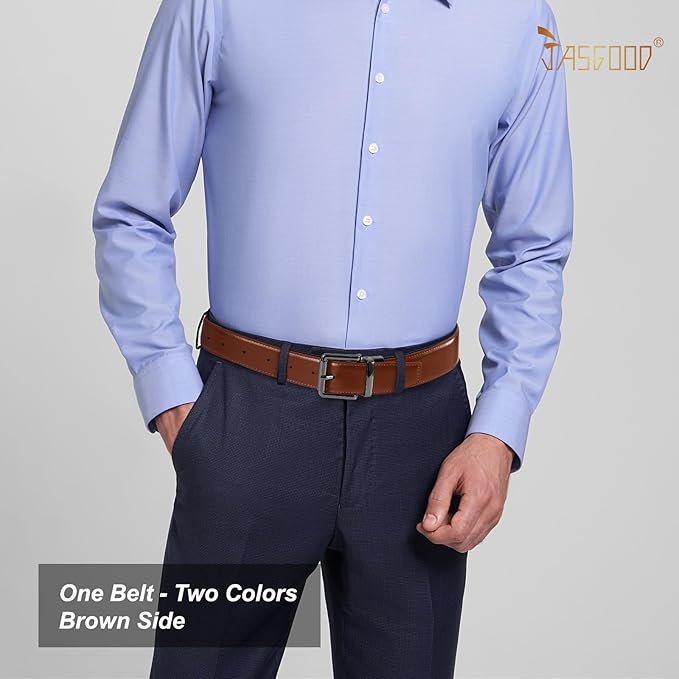 JASGOOD Men's Belt, Reversible Leather Belts for Men for Dress Pants, One Reverse For 2 Sides Casual Belt