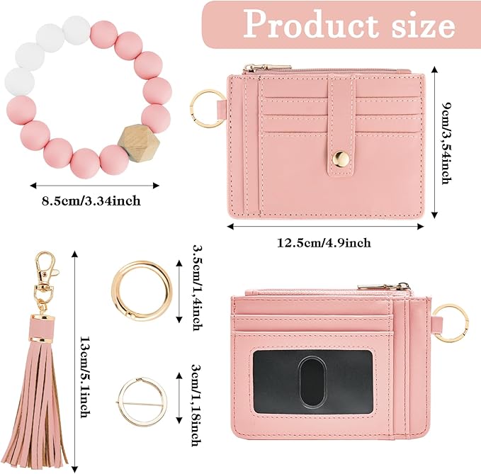 KNGITRYI Wallet Keychain Wristlet for Women,Slim RFID Credit Card Holder Purse Tassel Keychain Bangle Key Ring for Men Women