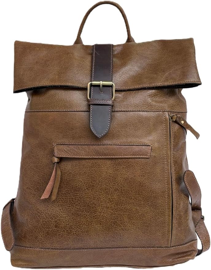 VANSI Soft Leather Men Women Laptop Backpack School College Office (Tan Brown)