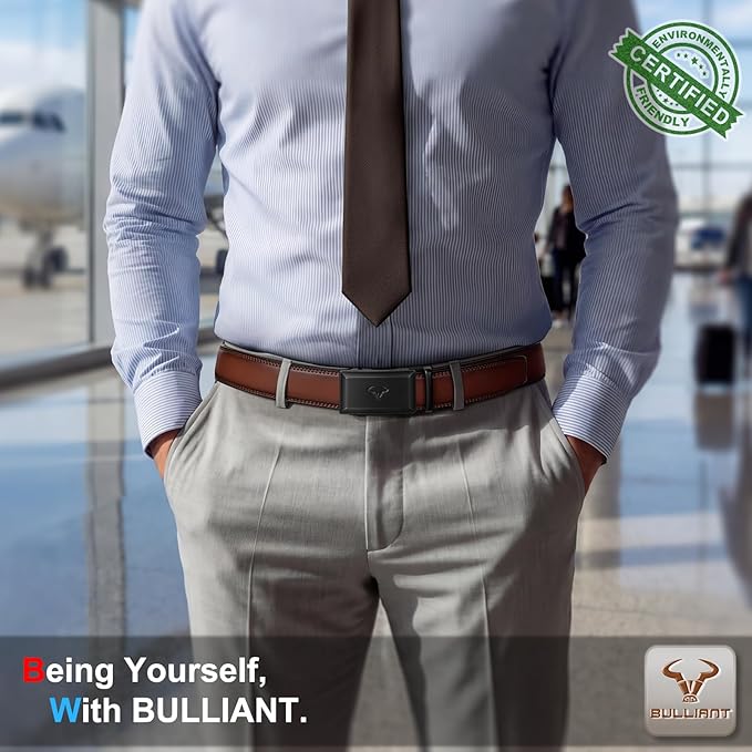 BULLIANT Men Belt,Ratchet Leather Belt Click Adjustable for Men Jeans Dress Casual 1 3/8-Cut to Fit