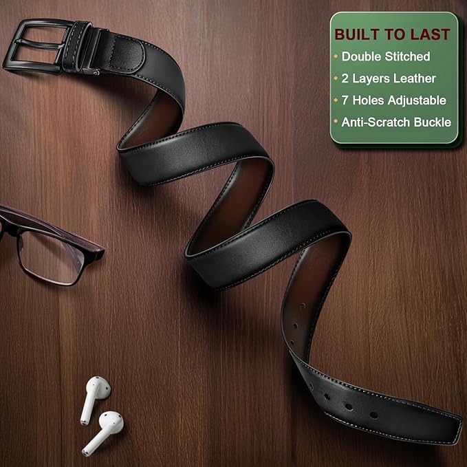 BULLIANT Men's Belt,Reversible Belt Adjustable For Gift Men 1.25”-Cut For Fit-2 Sides in 1 Belt(Not 2)