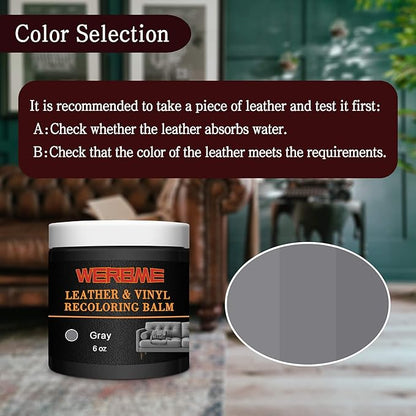 Leather Recoloring Balm & Color Restorer - Multipurpose Dye & Paint for Faded Leather Couches, Car Seats, Shoes | Fix Scratches on Clothing, Furniture & Accessories(Gray)