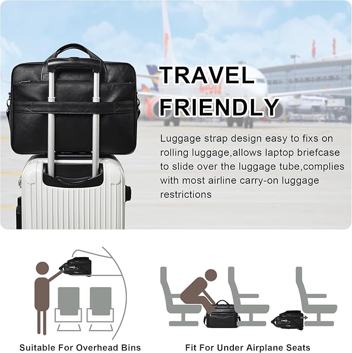 Shrrie Leather Laptop Bag Fits 17 to 17.3 Inch for Men and Women,Vintage Business Briefcase Laptop Messenger Work,Travel