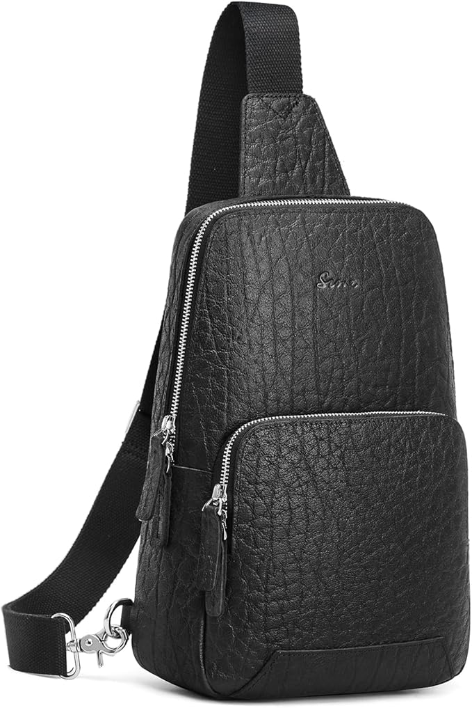 S-ZONE Sling Bag for Men Women RFID Blocking Genuine Leather Crossbody Shoulder Bag Backpack Hiking Daypack Travel | RFID Blocking, Genuine Leather, Hiking Daypack, Travel