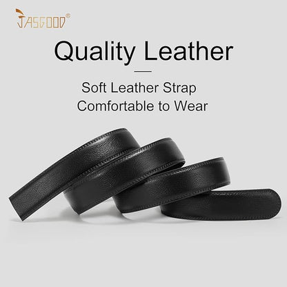 JASGOOD Ratchet Belt Replacement Strap 1 1/8", Leather Belt Strap for 35MM Slide Click Buckle