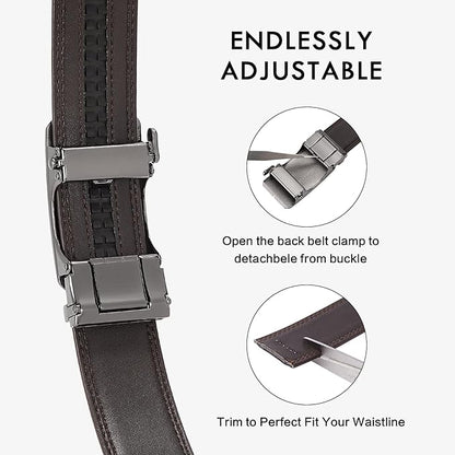 BOSTANTEN Ratchet Leather Belt For Men 2 Pack Dress and Casual with Adjustable Buckle, Trim to Fit