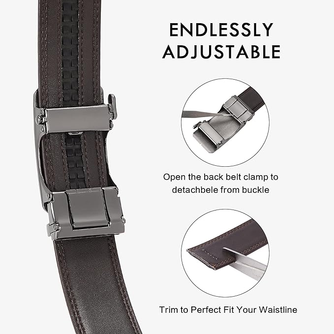 BOSTANTEN Ratchet Leather Belt For Men 2 Pack Dress and Casual with Adjustable Buckle, Trim to Fit