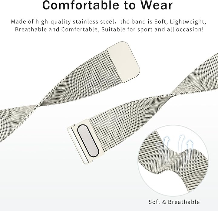 Vanjua 20mm 22mm Watch Band for Women Men, 20mm 22mm Quick Release Stainless Steel Metal Mesh Loop Adjustable Magnetic Replacement Wristbands Straps Bands