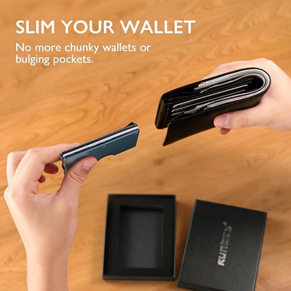 RUNBOX Slim Wallet for Men - RFID Blocking Metal Card Holder with Money Clip,Minimalist Thin Front Pocket Wallet, Holds 15 Cards,Gifts for Men,Men's Accessories