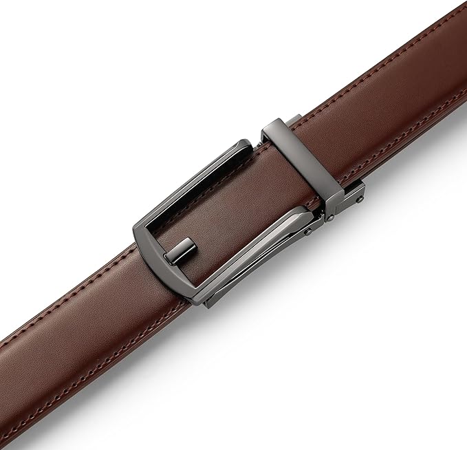 Founders & C Mens Ratchet Belt Leather Click 1 1/4" with Slide Buckle, Casual Dress Belt Adjustable