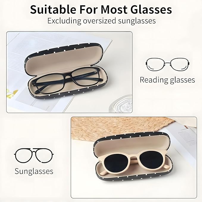 Glasses Case Hard, Cute Sunglasses Case for Women Leather Protective Case for Eyeglass with Cleaning Cloth