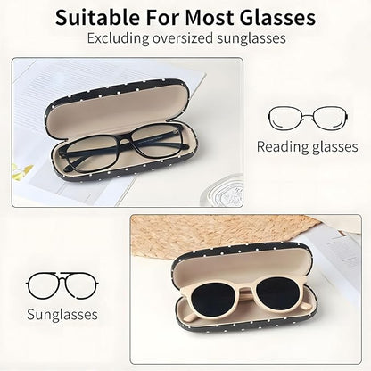 Glasses Case Hard, Cute Sunglasses Case for Women Leather Protective Case for Eyeglass with Cleaning Cloth