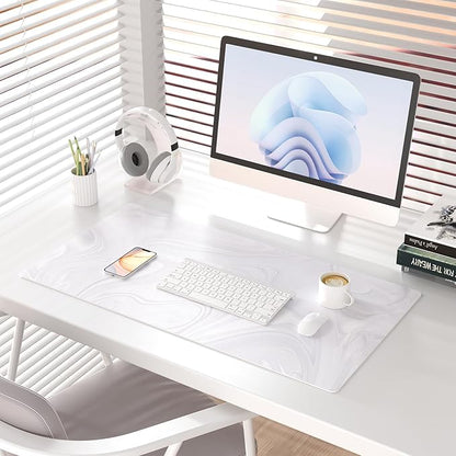 Colorful Star White Marble Large Mouse Pad, Waterproof Office Desk Mat, Non-Slip Computer Gaming Mouse Pad, XXL PC Laptop Protector Pads, PU Leather Desk Writing Pads for Office Home, 31.5" x 15.7"