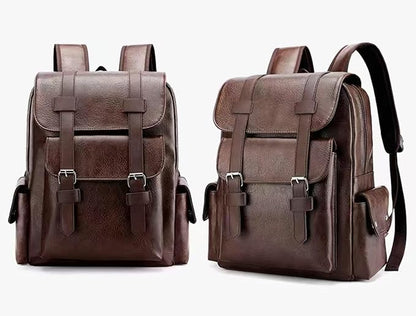 Business Men and Women PU Leather Backpack 15.6inch Laptop Waterproof Backpack Travel Commuter Lightweight schoolbag (Brown backpack8,Medium)