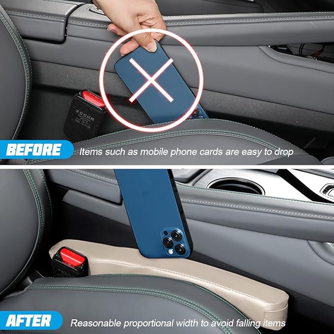 Mandark Car Seat Gap Filler, 2PCS Leather Vehicle Gap Stopper to Fill Between Seat and Console, Automotive Crevice Plug Blocker Accessories from Dropping, Universal for SUV, Sedan, Truck (Beige)