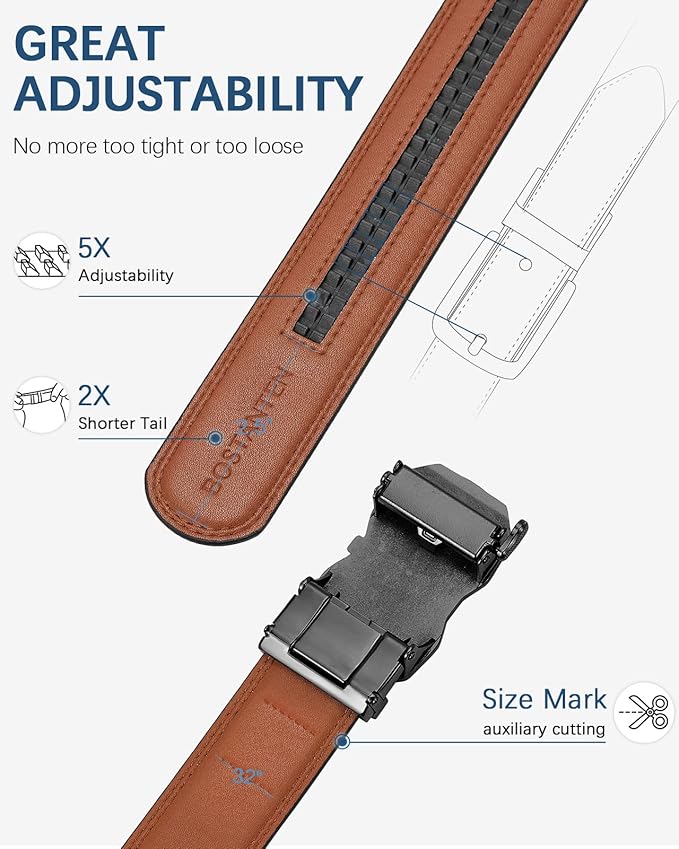 BOSTANTEN Mens Belt Leather Ratchet Belt For Men Dress and Casual with Adjustable Buckle, Trim to Fit