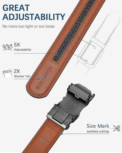 BOSTANTEN Mens Belt Leather Ratchet Belt For Men Dress and Casual with Adjustable Buckle, Trim to Fit
