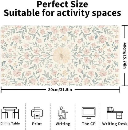 Soft Aesthetic Pastel Floral Desk Mat, Gentle PU Leather Desk Pad - Large Non-Slip Office Mat for a Calm & Stylish Gaming & Home Workspace（31.5 * 15.75in）