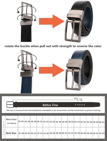 Belts for Men Reversible Leather 1.25” Waist Strap Fashion Dress Buckle Beltox