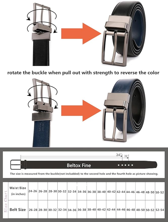 Belts for Men Reversible Leather 1.25” Waist Strap Fashion Dress Buckle Beltox
