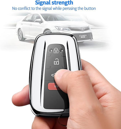 Autophone for Toyota Key Fob Cover with Keychain Soft TPU Key Shell Case,For 2019-2026 Rav4 2020-2022 Highlander Corolla Prius 2018-2024 Camry C-HR Avalon GT86 2021-2024 4runner(Silver）