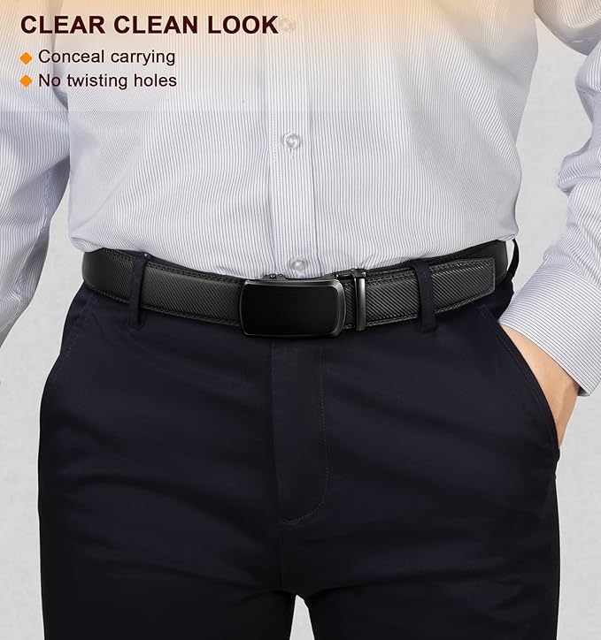 KEMISANT Belt Men, Sliding Ratchet Belt Genuine Leather For Gift Mens Dress Pants Oxfords,Size Adjustable