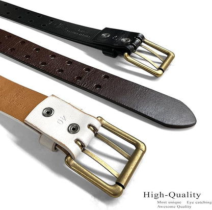 Ben Antique Twin Roller Buckle Vintage One-Piece 100% Leather Jean Belt 1-1/2" Wide