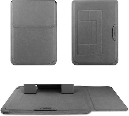 HoYiXi 14 Inch Laptop Sleeve Case Leather Bag with Stand Compatible with Mac Book Pro 14 2021/ASUS Vivobook 14/HP Pavilion X360/IdeaPad 14/Dell HP ASUS Acer Huawei Matebook 14'' PC, Gray