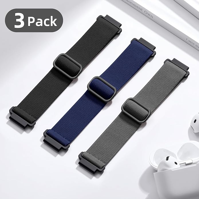 DaQin 3 Pack Nylon Watch Bands Compatible with 16mm 18mm 20mm 22mm Quick Release Watch Band, Adjustable Soft Stretchy Solo Loop Strap Elastic Braided Relacement Wristband for Men Women