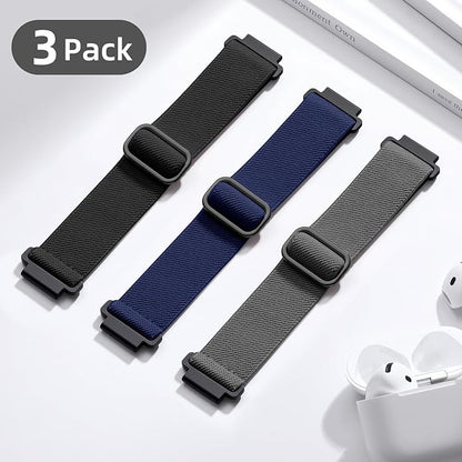 DaQin 3 Pack Nylon Watch Bands Compatible with 16mm 18mm 20mm 22mm Quick Release Watch Band, Adjustable Soft Stretchy Solo Loop Strap Elastic Braided Relacement Wristband for Men Women