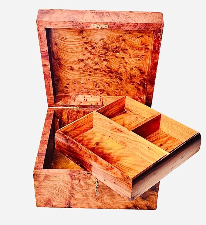 Hand Carved Wooden Multipurpose Keepsake Jewelry Decorative Art Box Storage Organizer (Large wood Box,Antique)