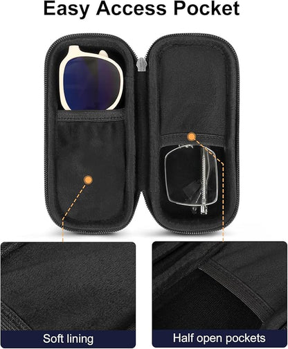 Double Eyeglasses Case Hard Shell Dual Sunglasses Organizer with Zipper Closure Travel Eyewear Storage for Vehicle