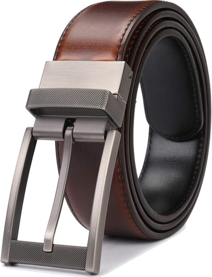 Belts for Men Reversible Leather 1.25” Waist Strap Fashion Dress Buckle Beltox