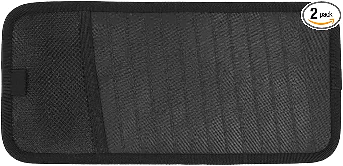Sun Visor CD Holder, 12-Capacity Car Visor Organizer with DVD Sleeves and Mesh Pocket, Universal Visor Storage for Vehicle CD Case and Pen Holder Ergonomic Design (Black 1 Pcs)