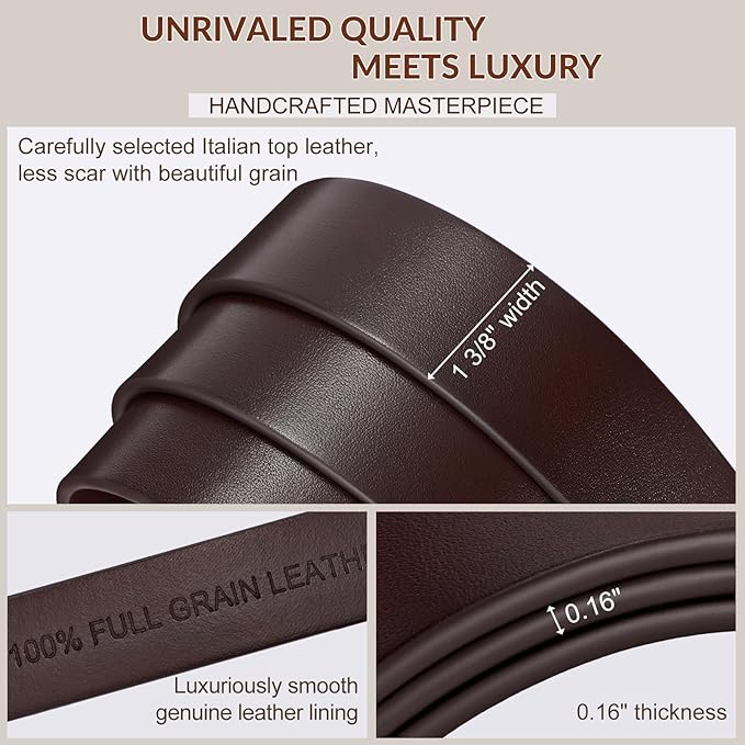 Mens Leather Belt, Ratchet Belts for Men Full Grain Leather Handmade, 100% Italian Top Genuine Leather Dress Belt