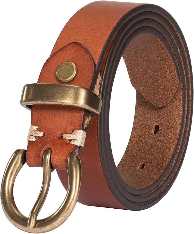 Womens Belts for Jeans Genuine Leather Belt Vintage Solid Brass Circle buckle Gift Box Packaging